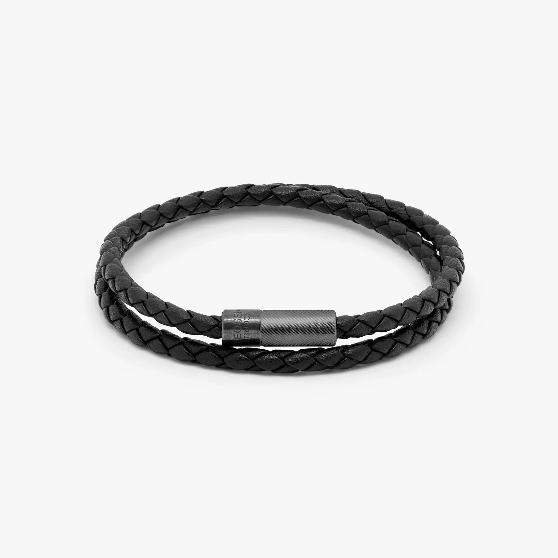 Pop Rigato Pelle Double Wrap Bracelet In Black Leather With Black Ruthenium Silver sold by Tateossian