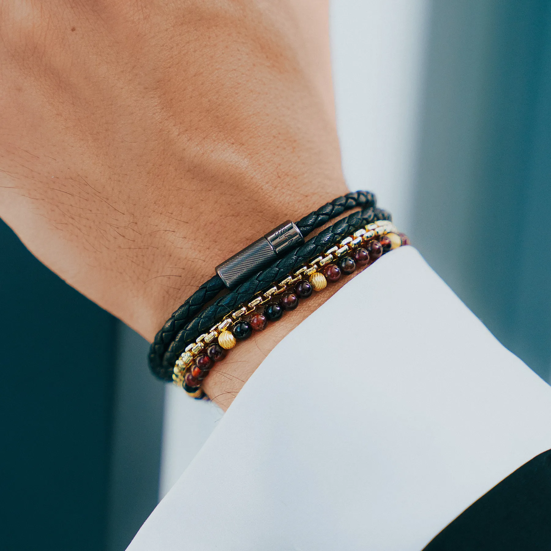 Pop Rigato Pelle Double Wrap Bracelet In Black Leather With Black Ruthenium Silver sold by Tateossian product image thumbnail 2