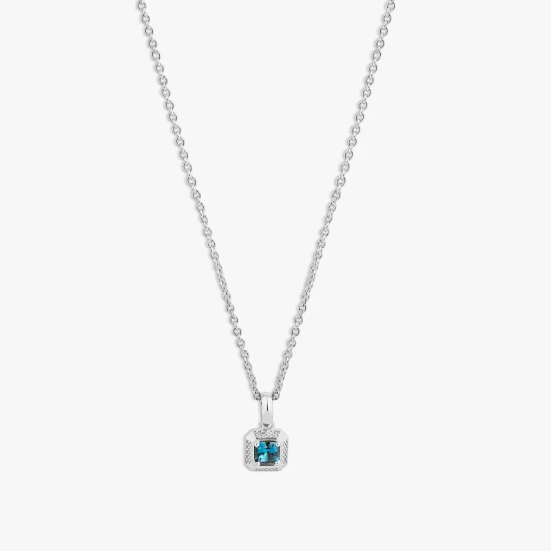 Blue Topaz Birthstone Necklace In Rhodium plated Sterling Silver sold by Tateossian
