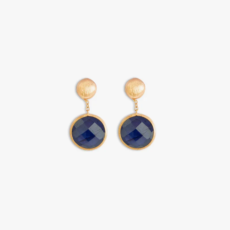 14K satin rose gold Kensington drop earrings with sapphire sold by Tateossian