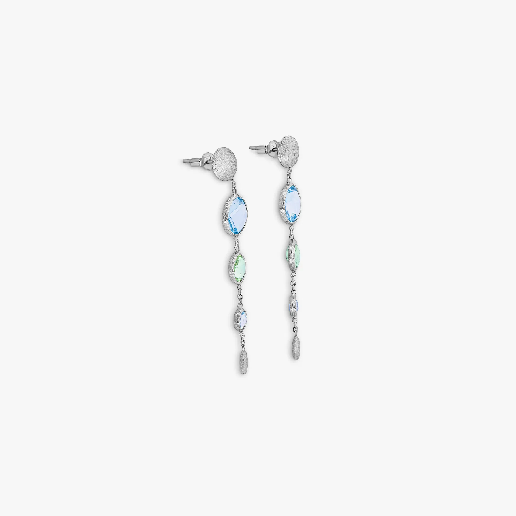 9K satin white gold Kensington long drop earrings with topaz and green amethyst sold by Tateossian product image thumbnail 3