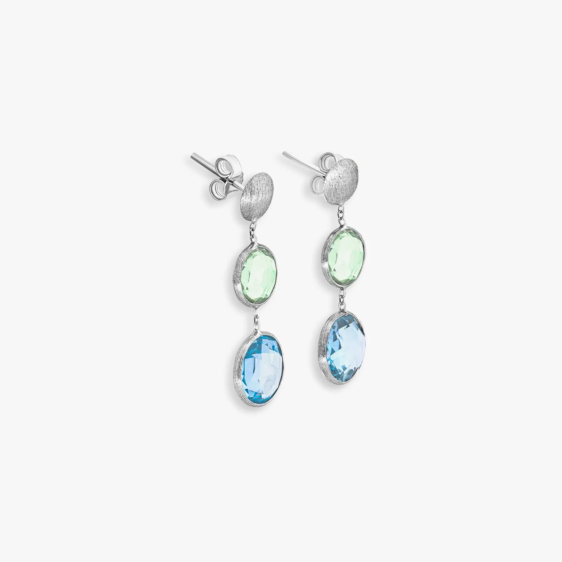 9K satin white gold Kensington drop earrings with topaz and green amethyst sold by Tateossian product image thumbnail 3