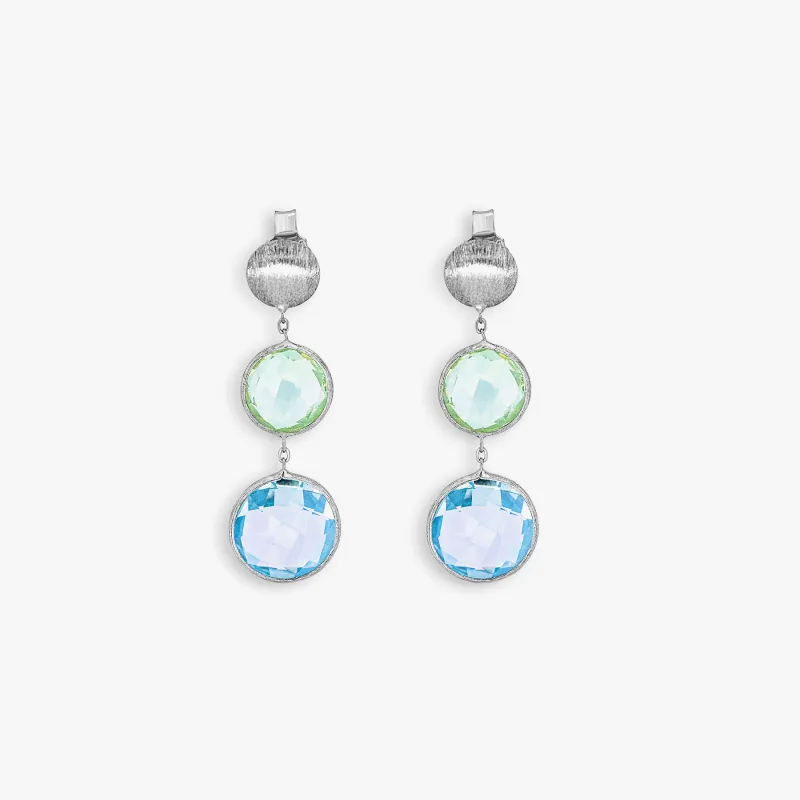 9K satin white gold Kensington drop earrings with topaz and green amethyst sold by Tateossian