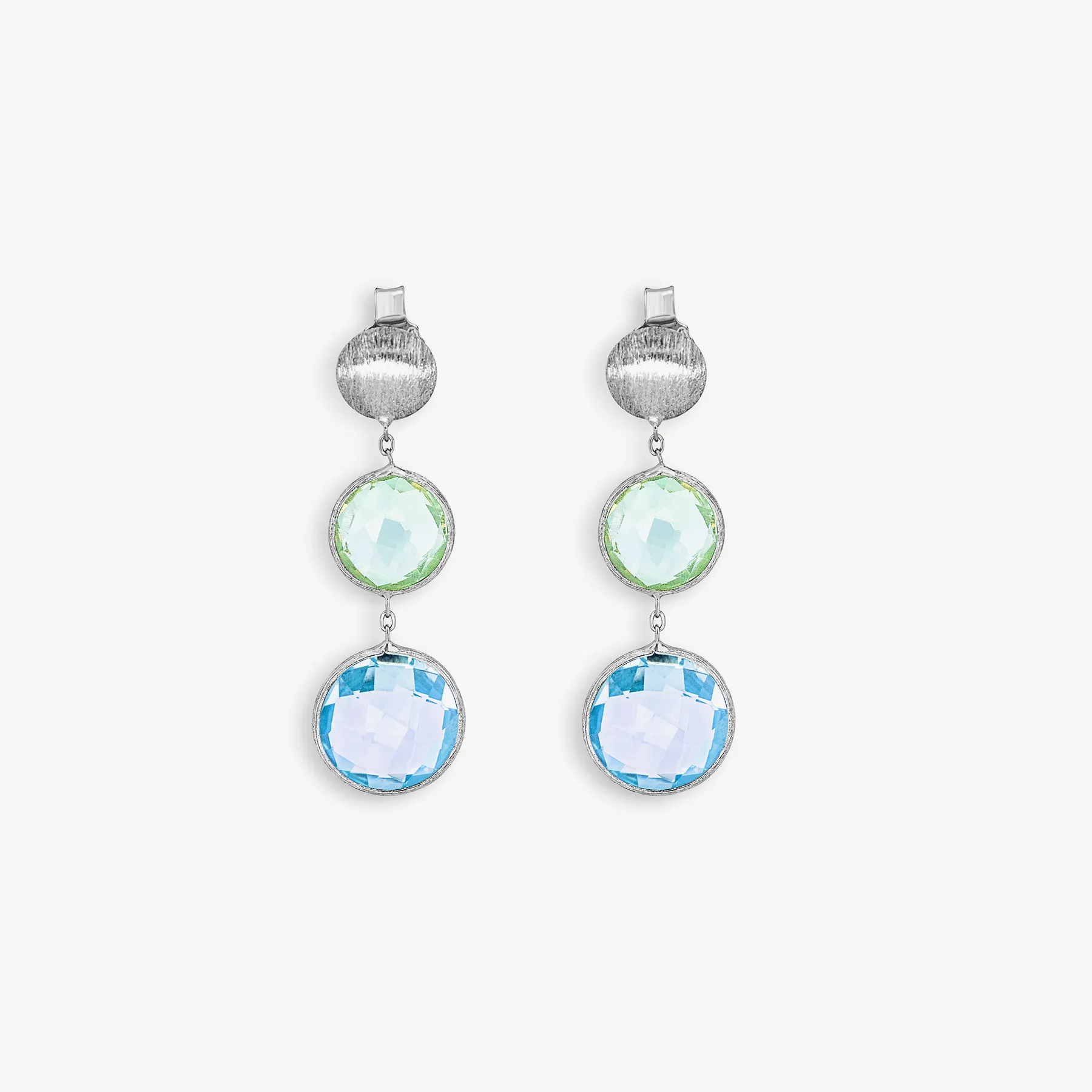 9K satin white gold Kensington drop earrings with topaz and green amethyst sold by Tateossian