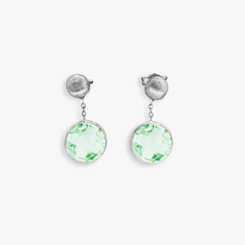 9K satin white gold Kensington drop earrings with green amethyst sold by Tateossian