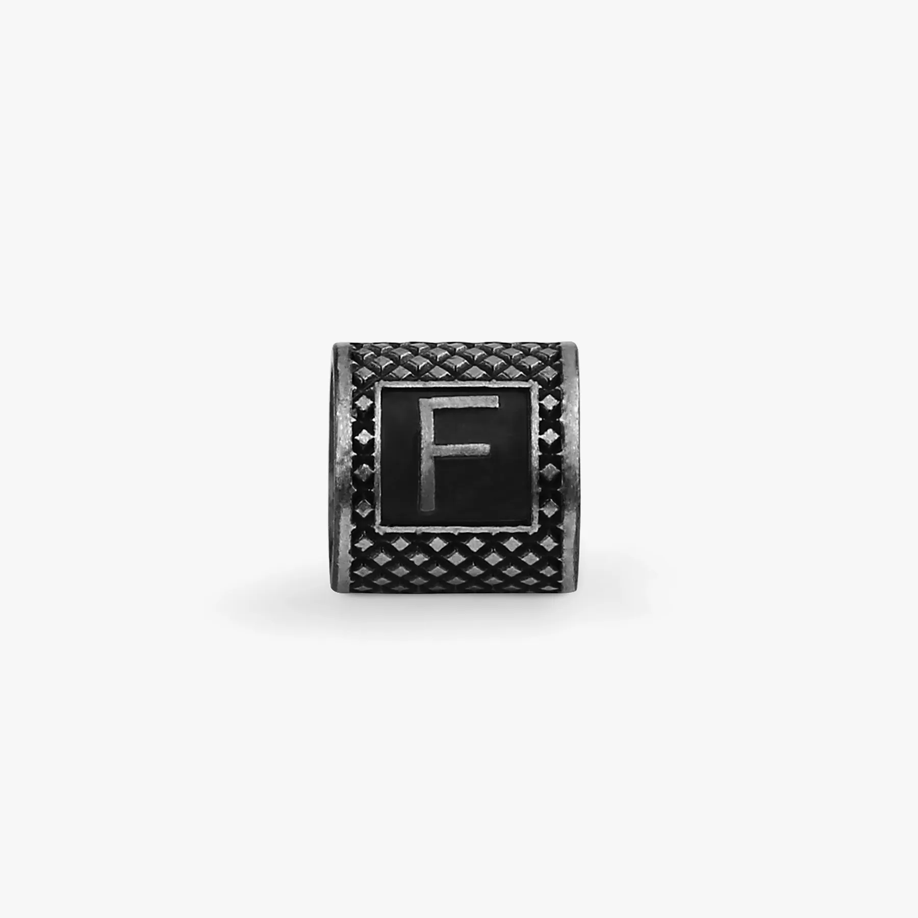 Lucky Me Initial F Charm In Black Rhodium Plated Silver sold by Tateossian