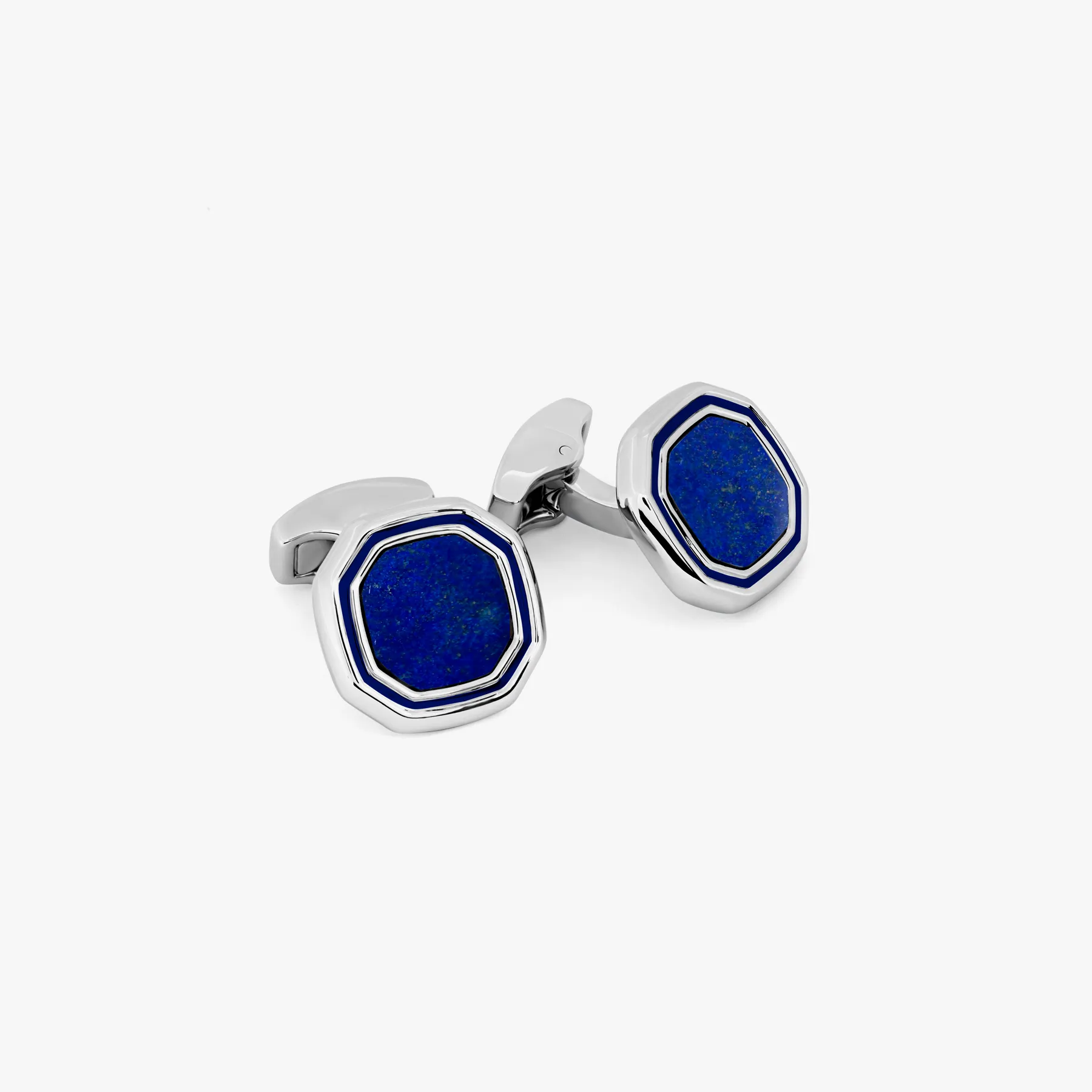 Octagon Semi-Precious Cufflinks with White Bronze Plated in Lapis sold by Tateossian