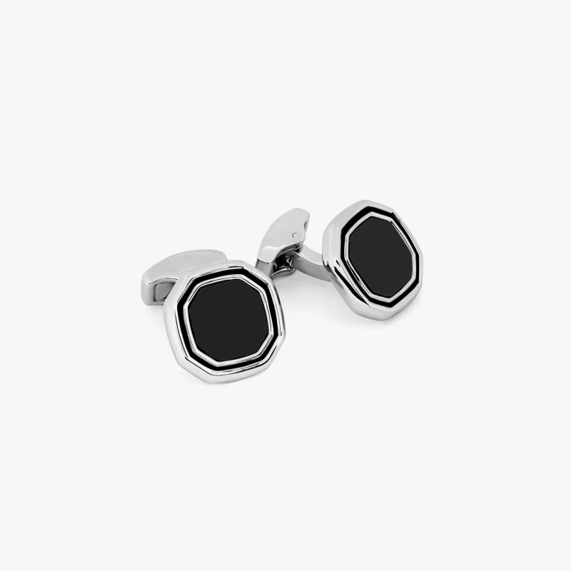 Octagon Semi-Precious Cufflinks With White Bronze Plated & Onyx sold by Tateossian
