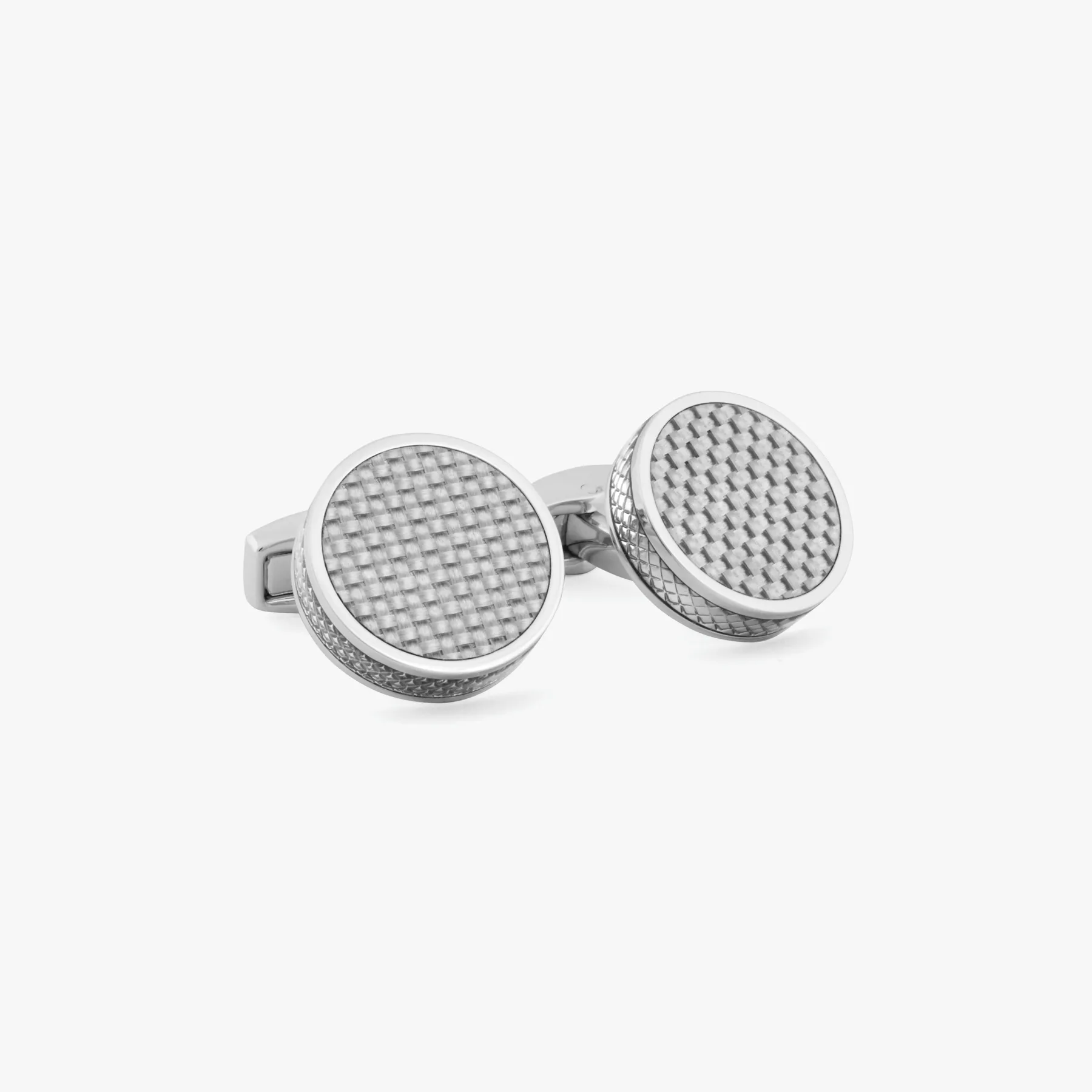 Carbon Tablet cufflinks with Palladium plated & grey alutex sold by Tateossian
