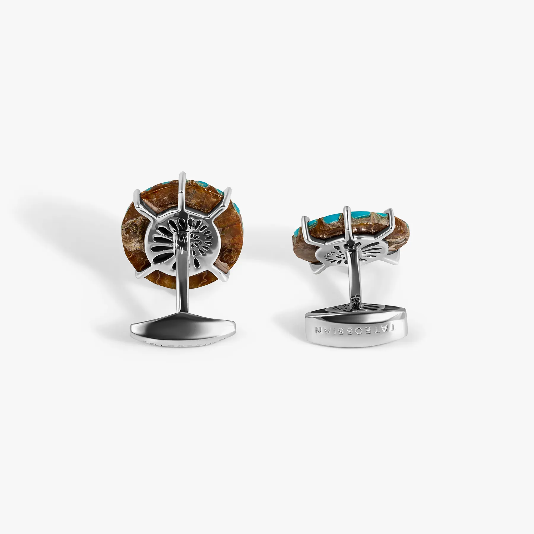 Ammonite Cufflinks in Rhodium Silver with Turquoise (Limited Edition) sold by Tateossian product image thumbnail 2