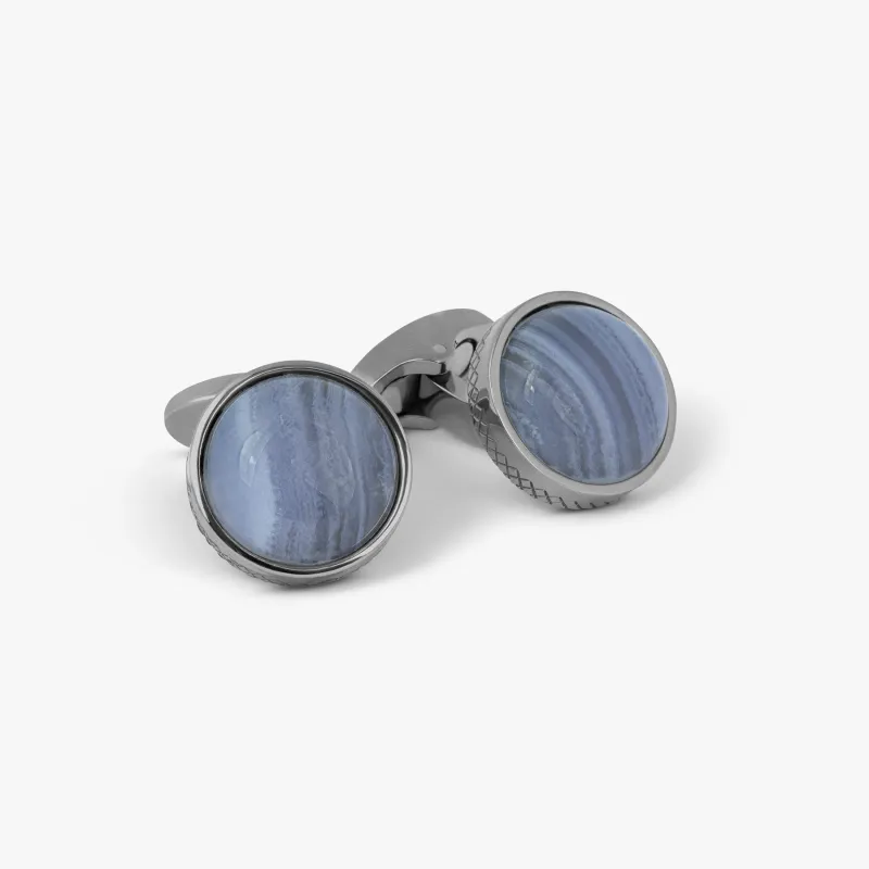 Titanium Classic Cufflinks With Blue Lace Agate sold by Tateossian