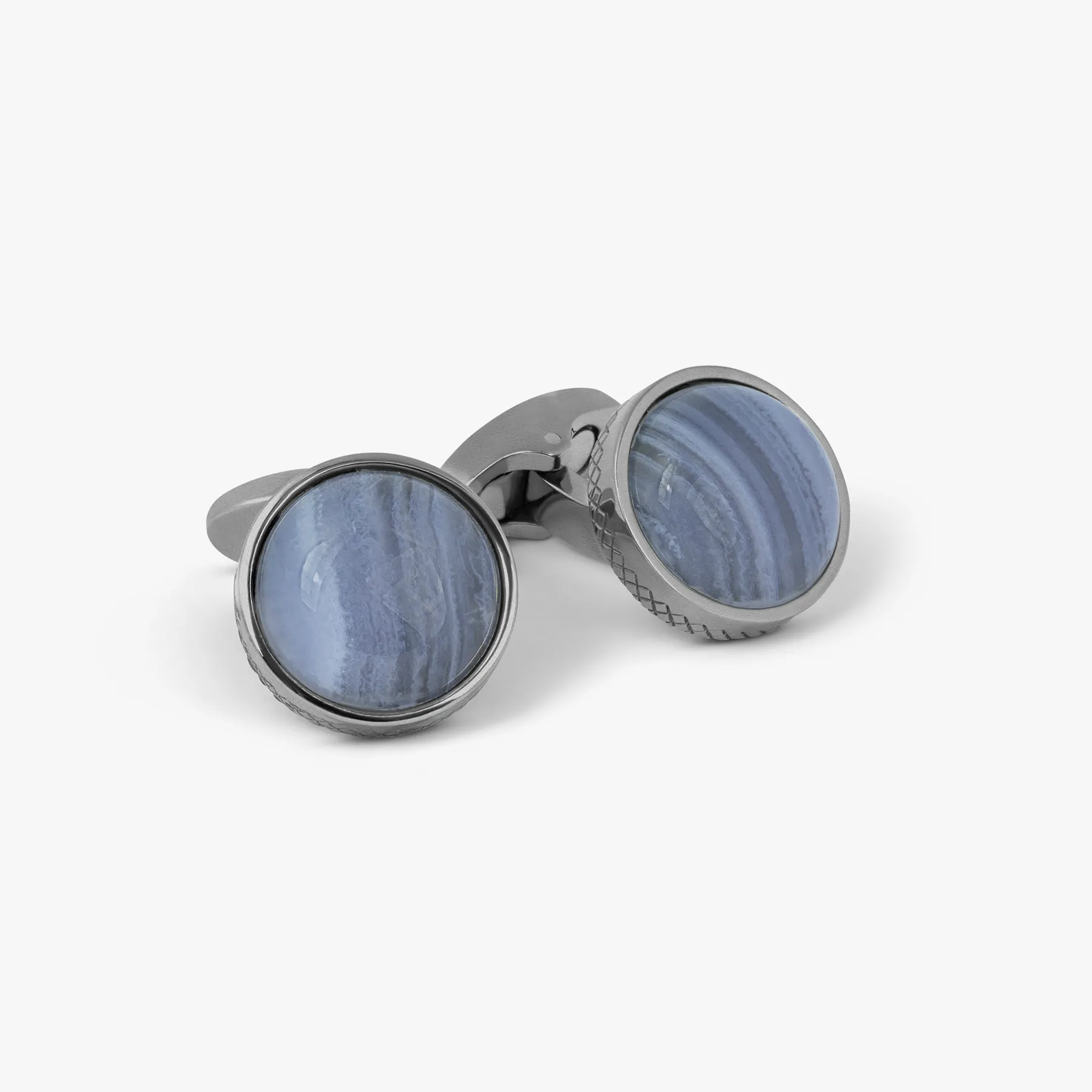 Titanium Classic Cufflinks With Blue Lace Agate sold by Tateossian