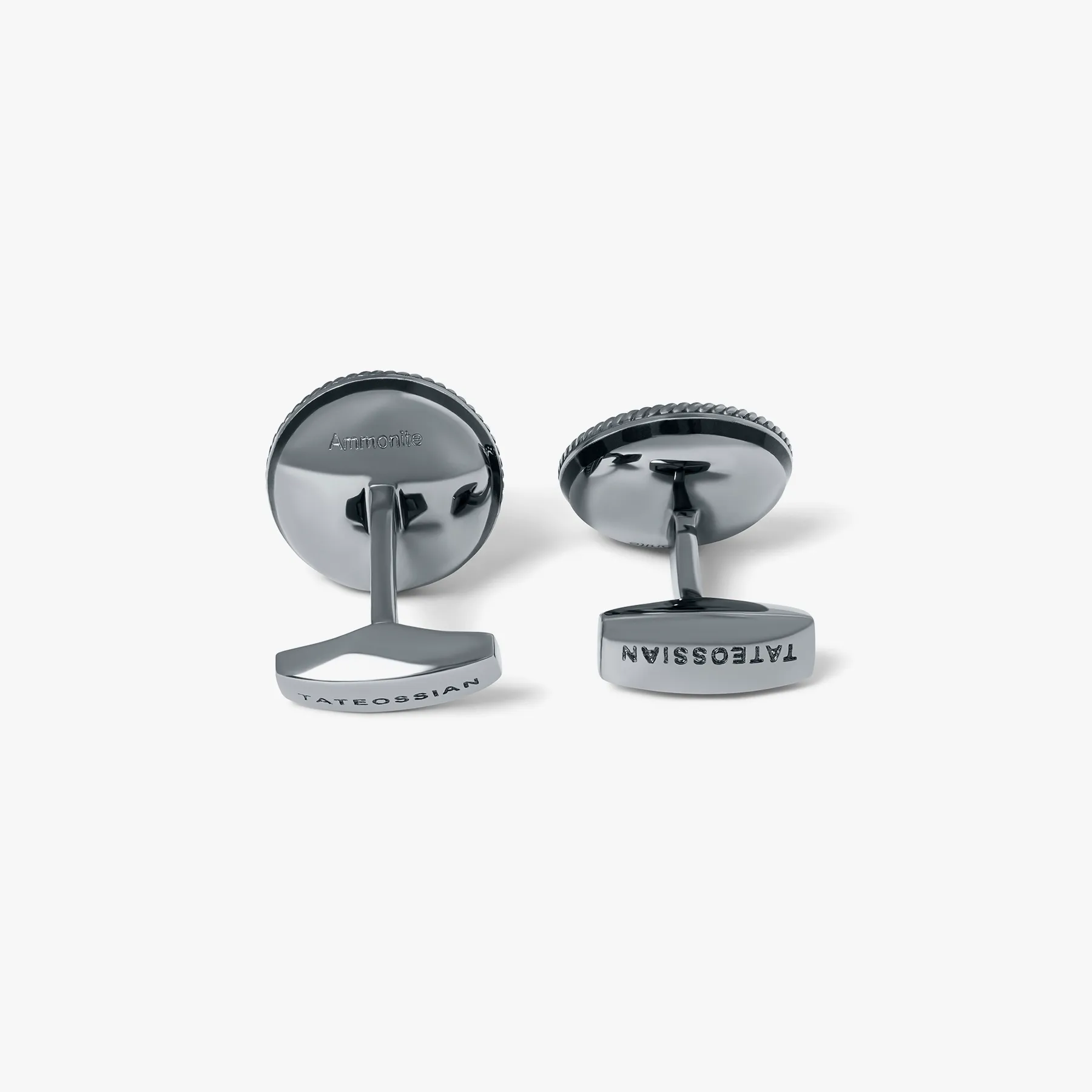 Cable Cufflinks In Black Rhodium Plated Silver with Ammonite Fossil sold by Tateossian product image thumbnail 2