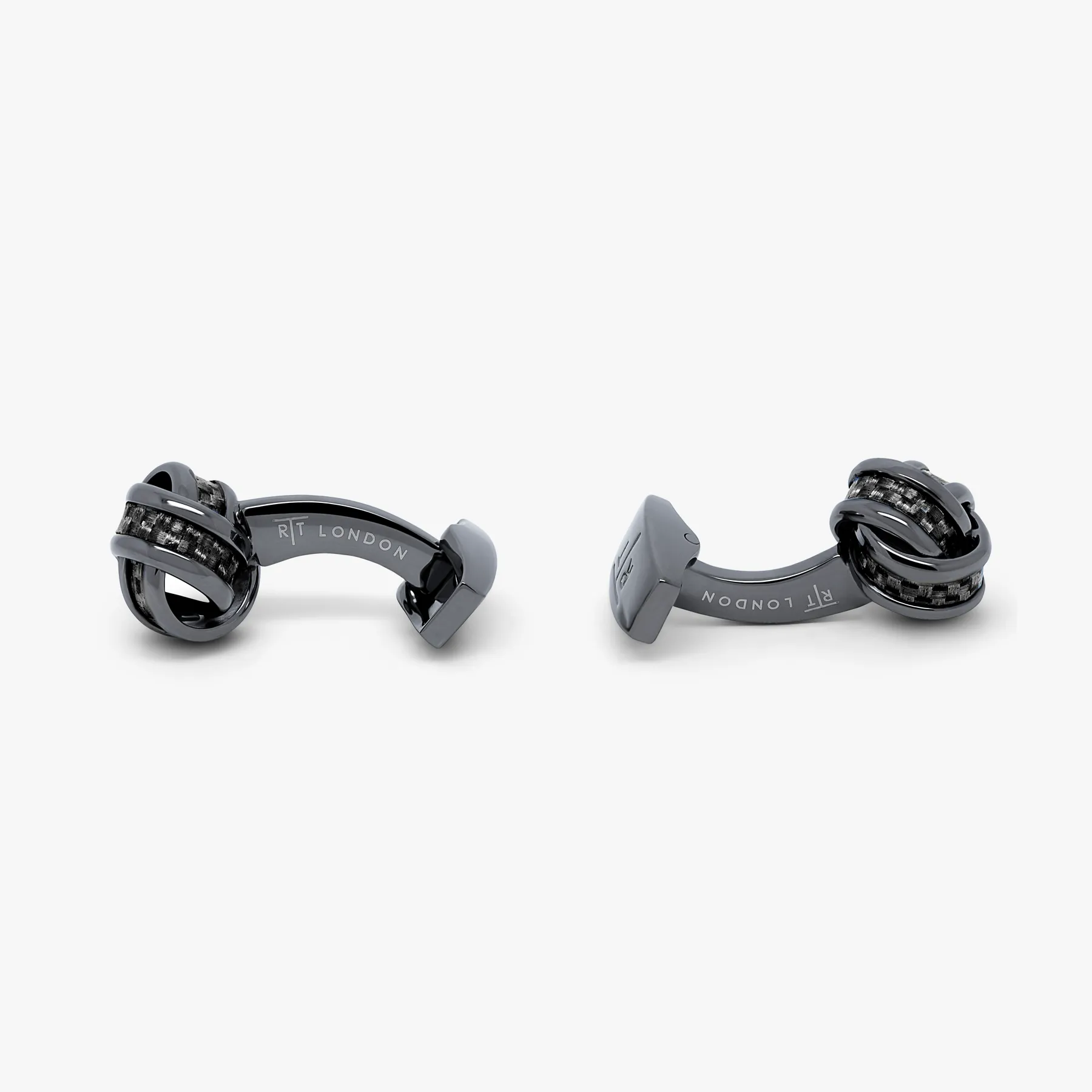 Carbon Knot cufflinks with Gunmetal plated & black carbon fibre sold by Tateossian product image thumbnail 2