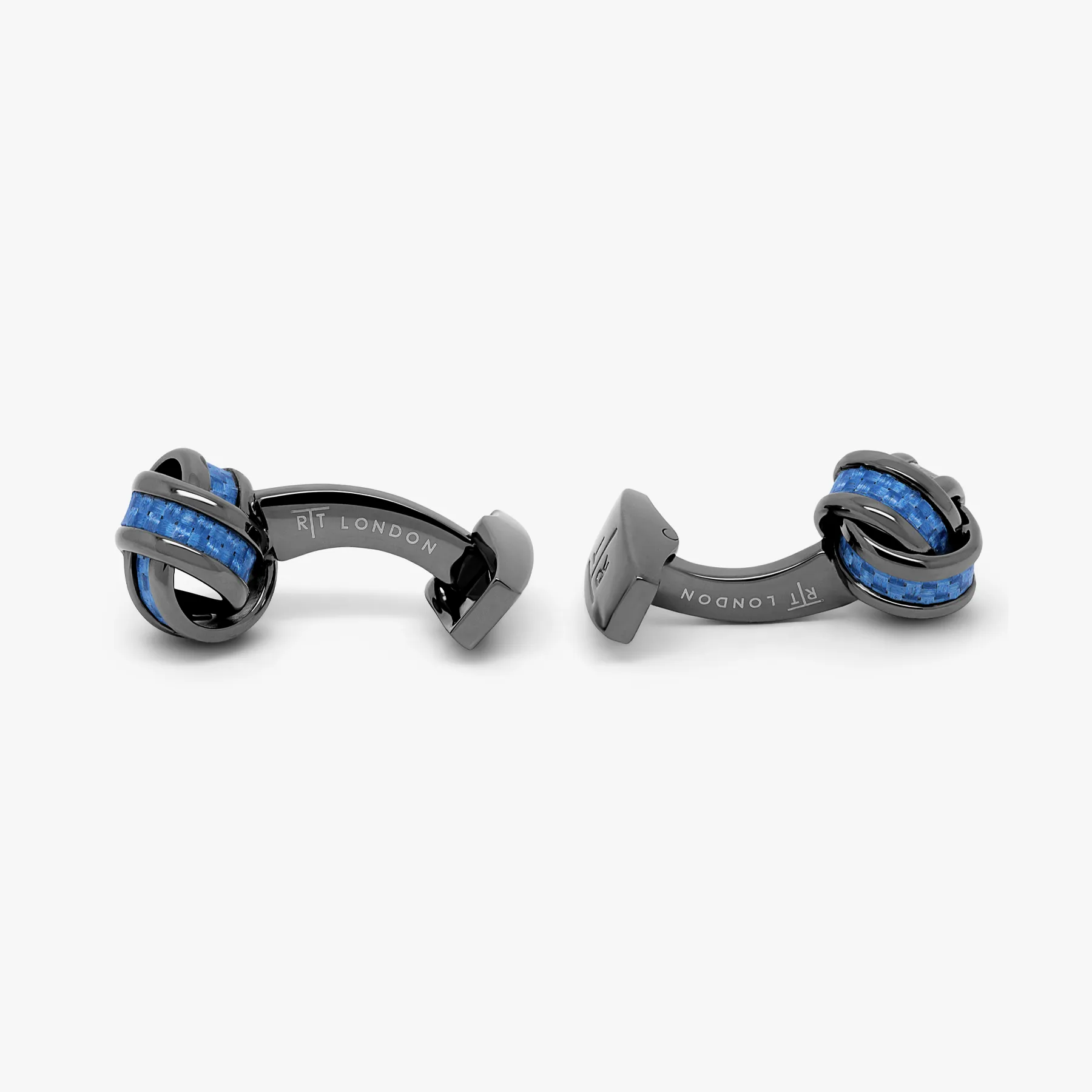 Carbon Knot cufflinks with Gunmetal plated & blue alutex sold by Tateossian product image thumbnail 2