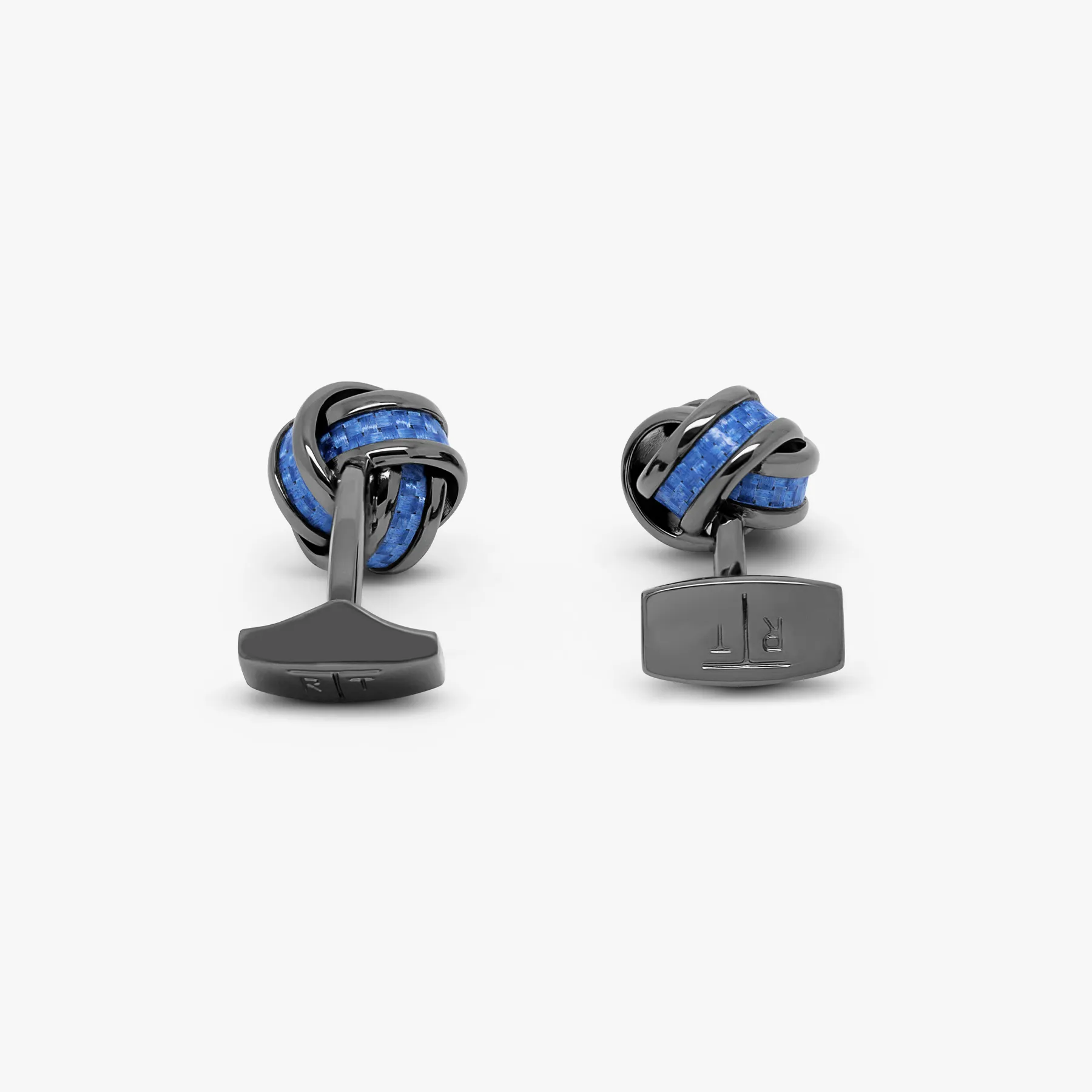 Carbon Knot cufflinks with Gunmetal plated & blue alutex sold by Tateossian product image thumbnail 3