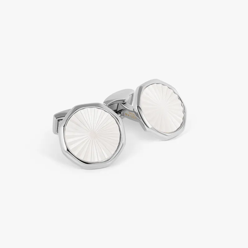 Sunburst Semi-Precious Cufflinks in Palladium plated & White Mother of Pearl sold by Tateossian