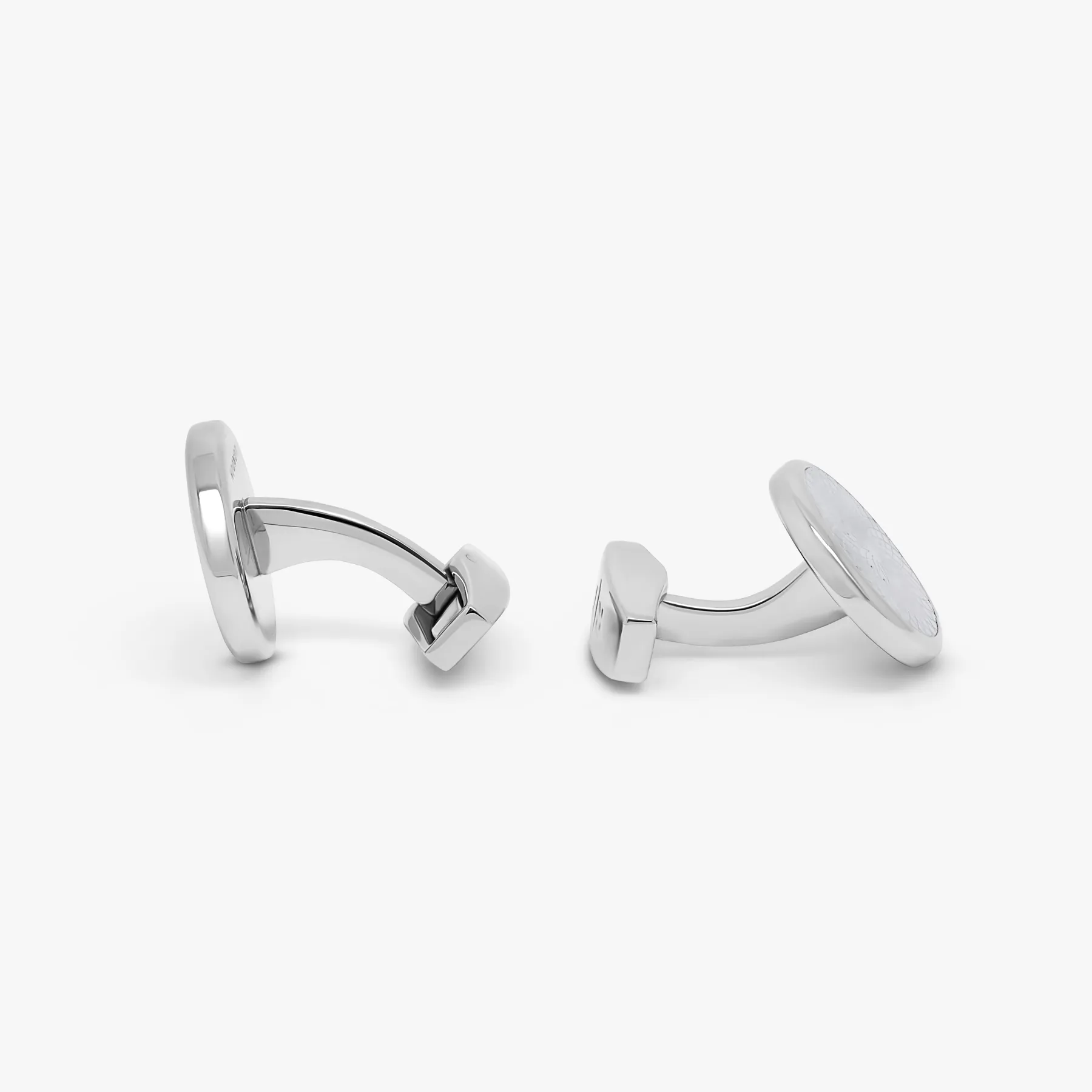 Rotondo Guilloche Semi-Precious cufflinks with white mother of pearl in stainless steel sold by Tateossian product image thumbnail 2