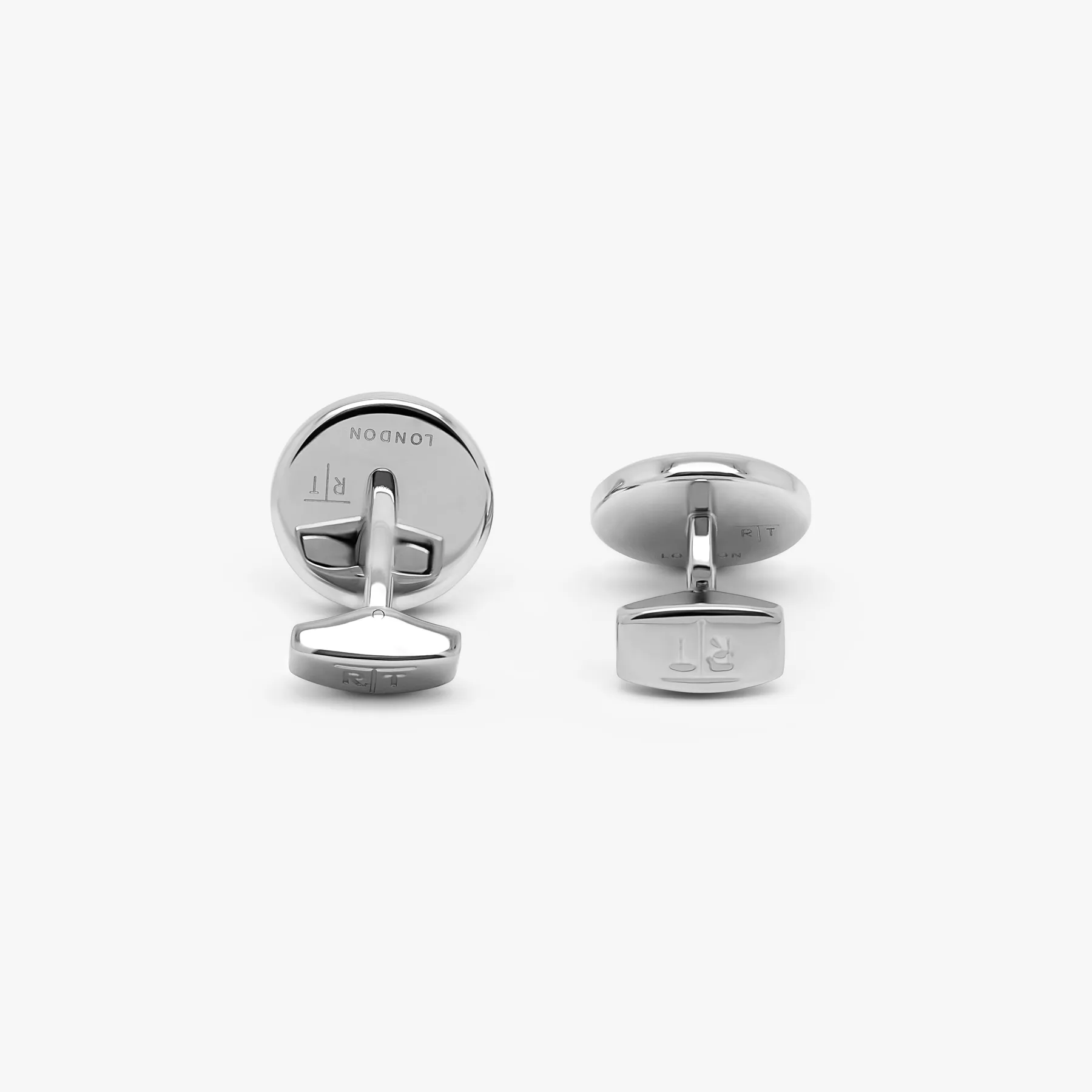 Rotondo Guilloche Semi-Precious cufflinks with white mother of pearl in stainless steel sold by Tateossian product image thumbnail 3