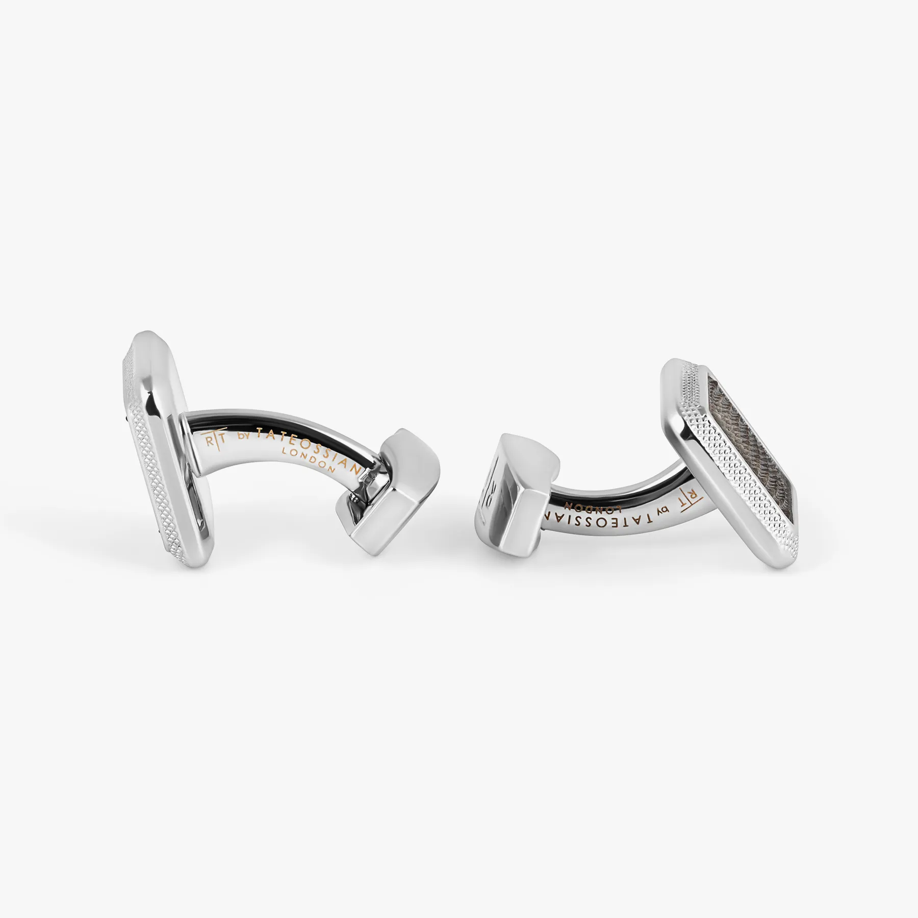 Spazio Square Semi-Precious Cufflinks in Palladium Plated with Black Mother of Pearl sold by Tateossian product image thumbnail 3