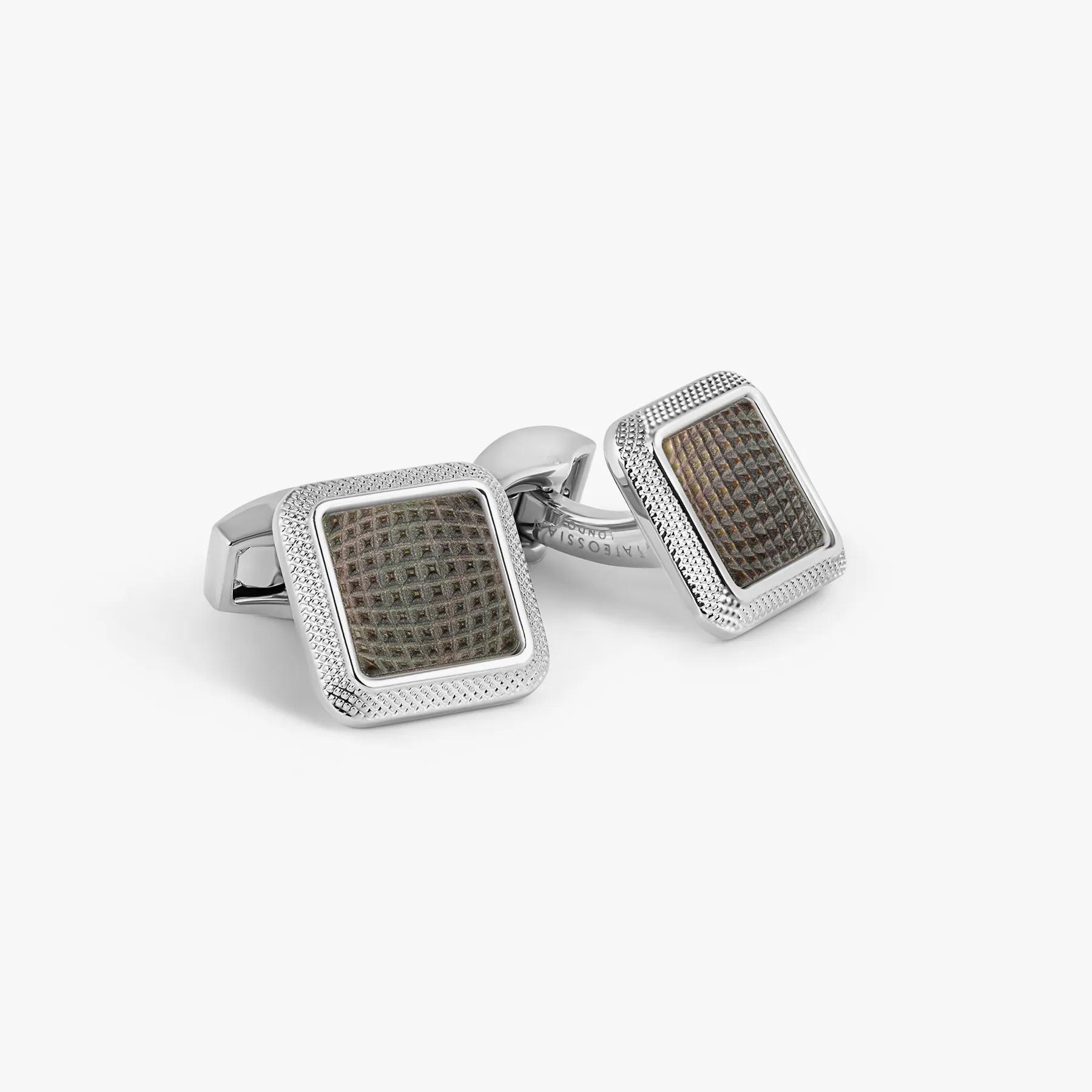 Spazio Square Semi-Precious Cufflinks in Palladium Plated with Black Mother of Pearl sold by Tateossian