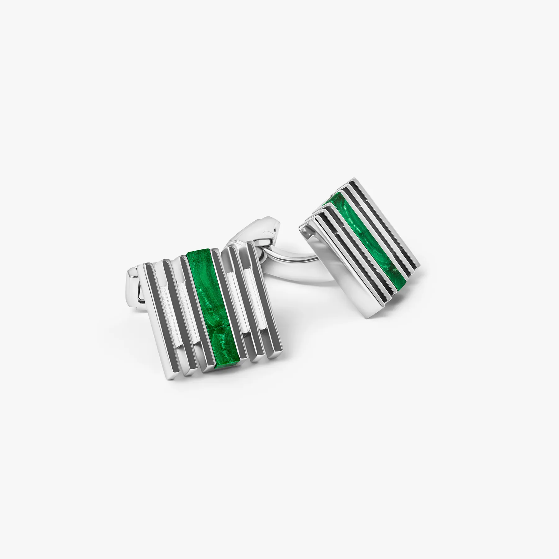 THOMPSON Summer Stripes Bar Cufflinks With Malachite And Palladium Plated sold by Tateossian