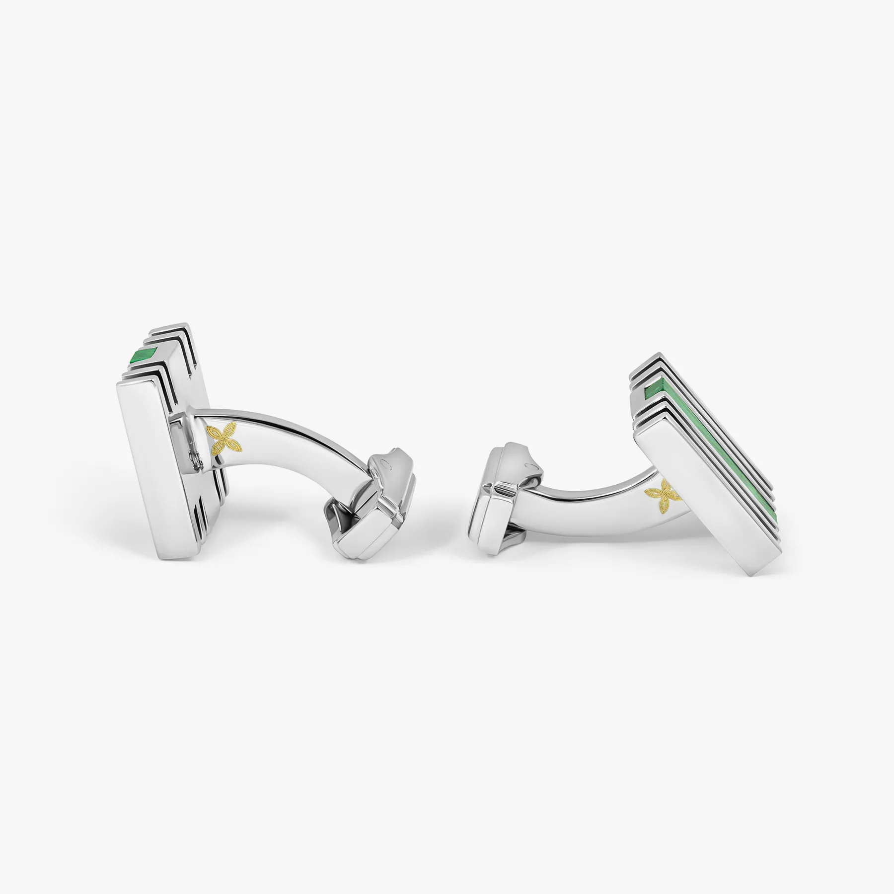 THOMPSON Summer Stripes Bar Cufflinks With Malachite And Palladium Plated sold by Tateossian product image thumbnail 3