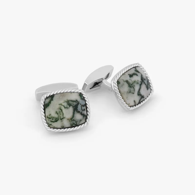 Cable Jasper Cufflinks In Rhodium Plated Silver with Dallasite (Limited Edition) sold by Tateossian