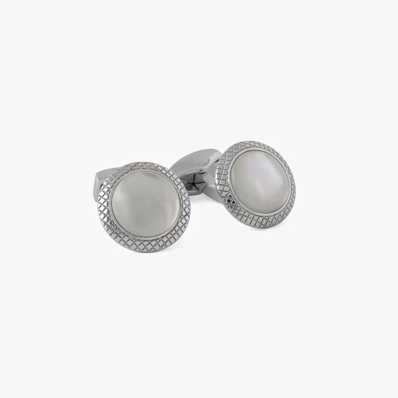 Bullseye Semi Precious Cufflinks in Palladium Plated with White MOP sold by Tateossian