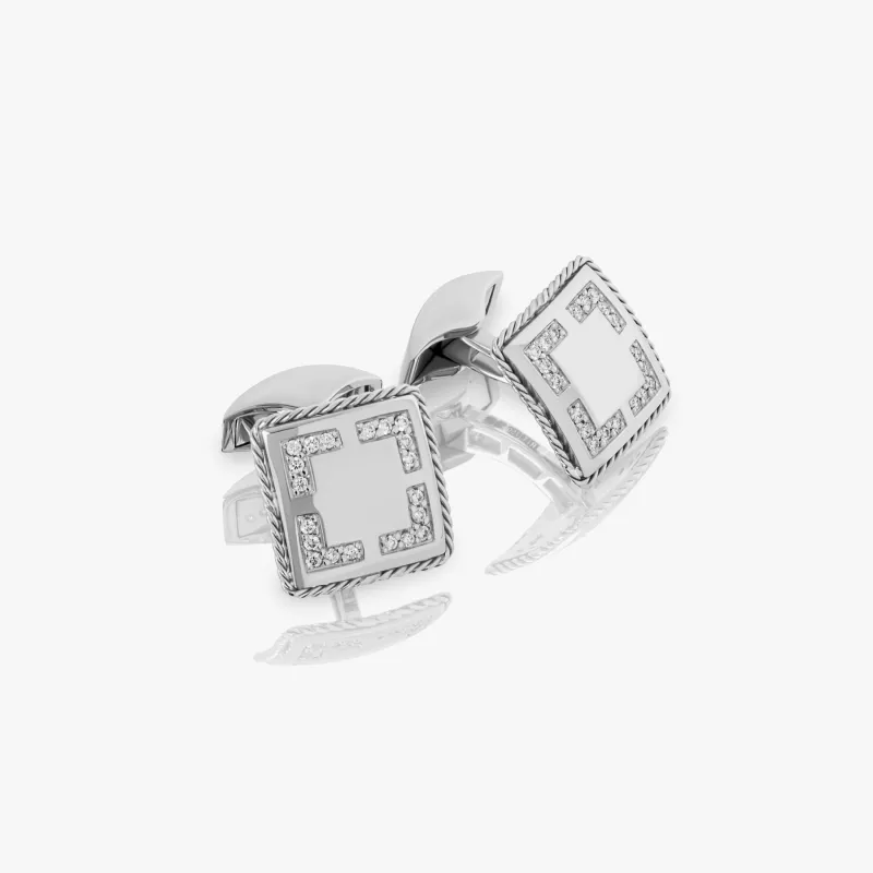 Diamond pave cufflinks in 18k white gold sold by Tateossian