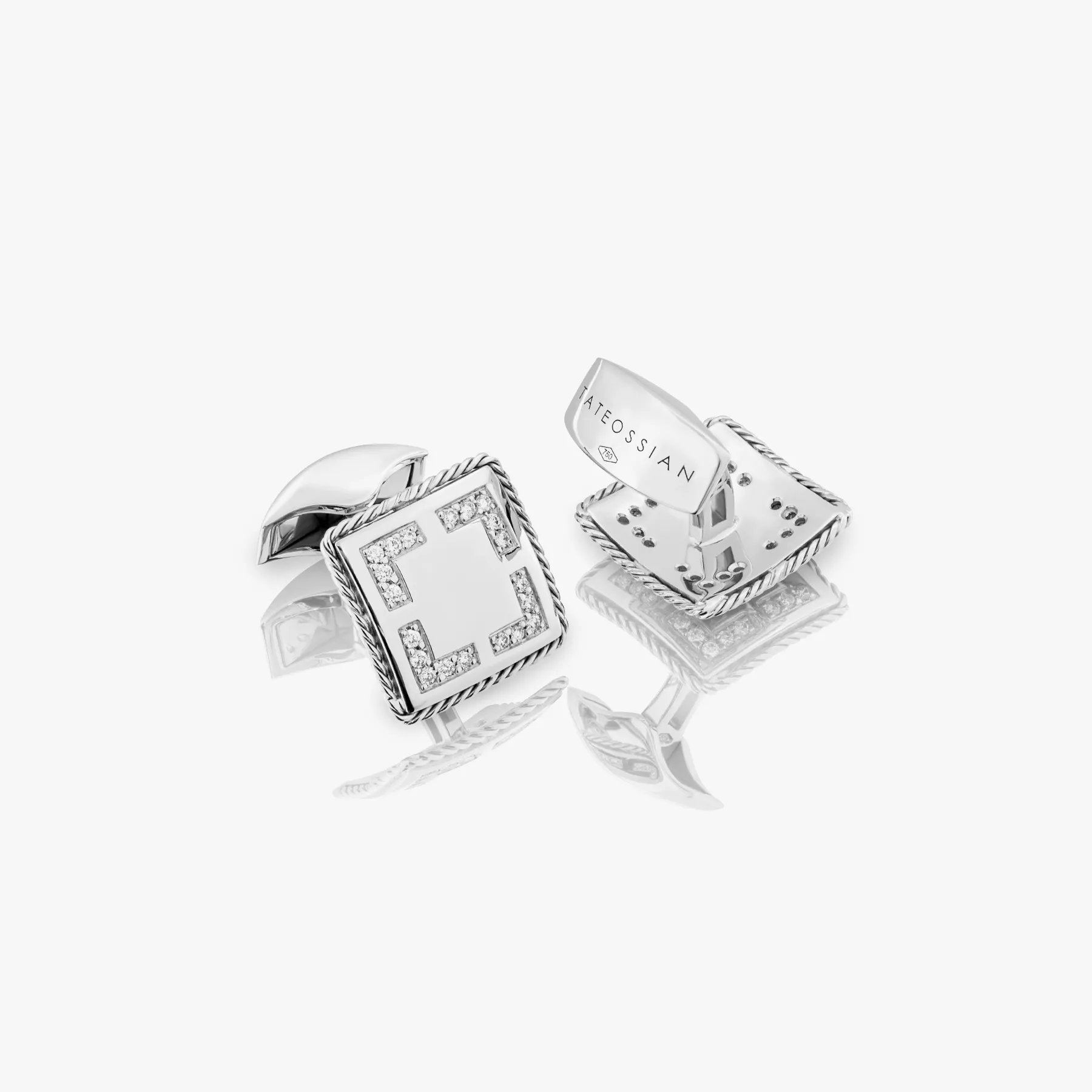 Diamond pave cufflinks in 18k white gold sold by Tateossian product image thumbnail 2