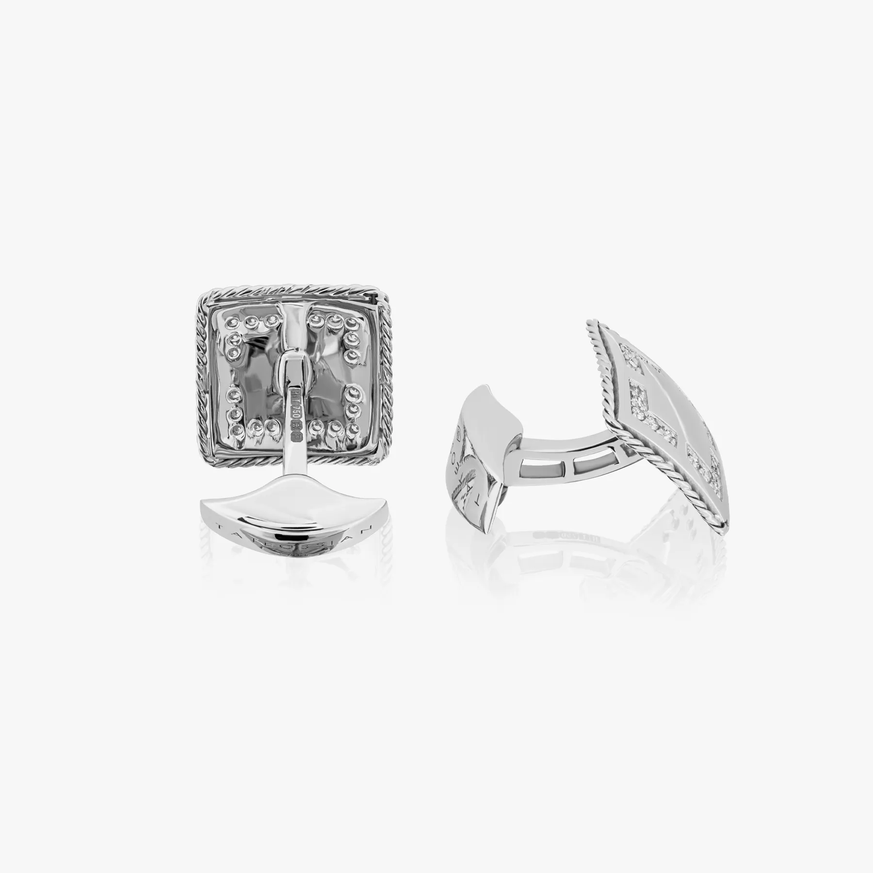 Diamond pave cufflinks in 18k white gold sold by Tateossian product image thumbnail 3