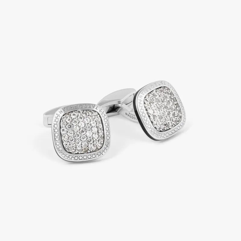 Signature Cufflinks in Rhodium & White Sapphire sold by Tateossian