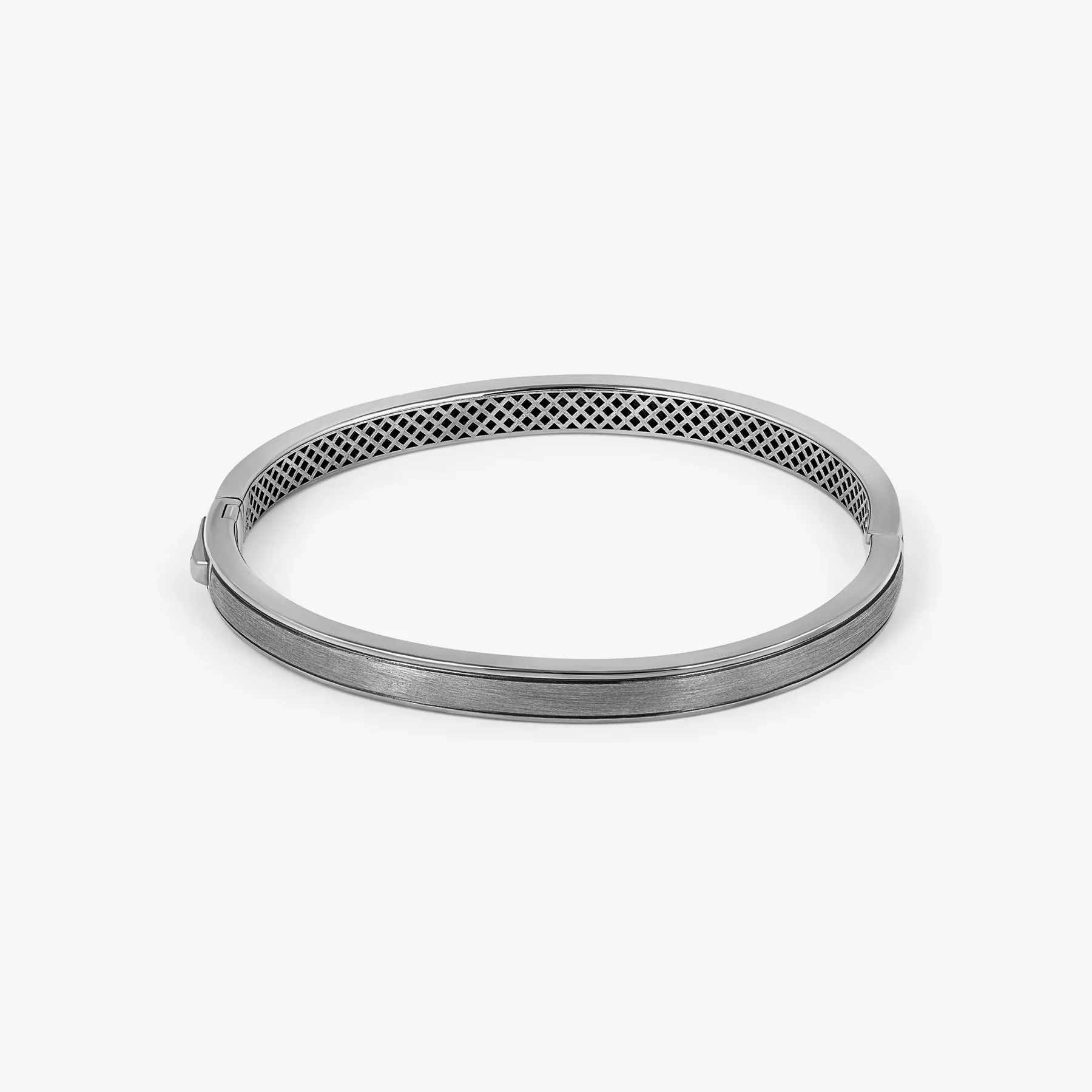 Buckingham Hinge Cuff Bangle in Rhodium Plated Silver with Black Diamonds sold by Tateossian product image thumbnail 3