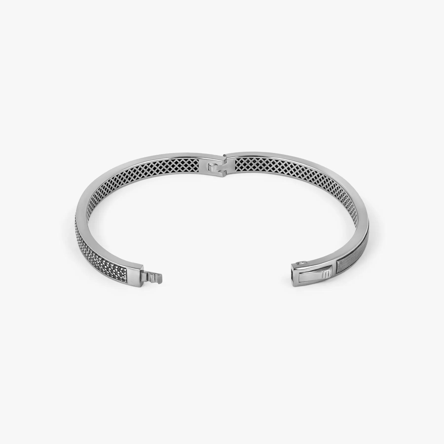 Buckingham Hinge Cuff Bangle in Rhodium Plated Silver with Black Diamonds sold by Tateossian product image thumbnail 4