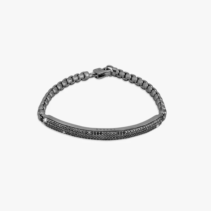 Black rhodium plated sterling silver Windsor bracelet with black diamonds sold by Tateossian