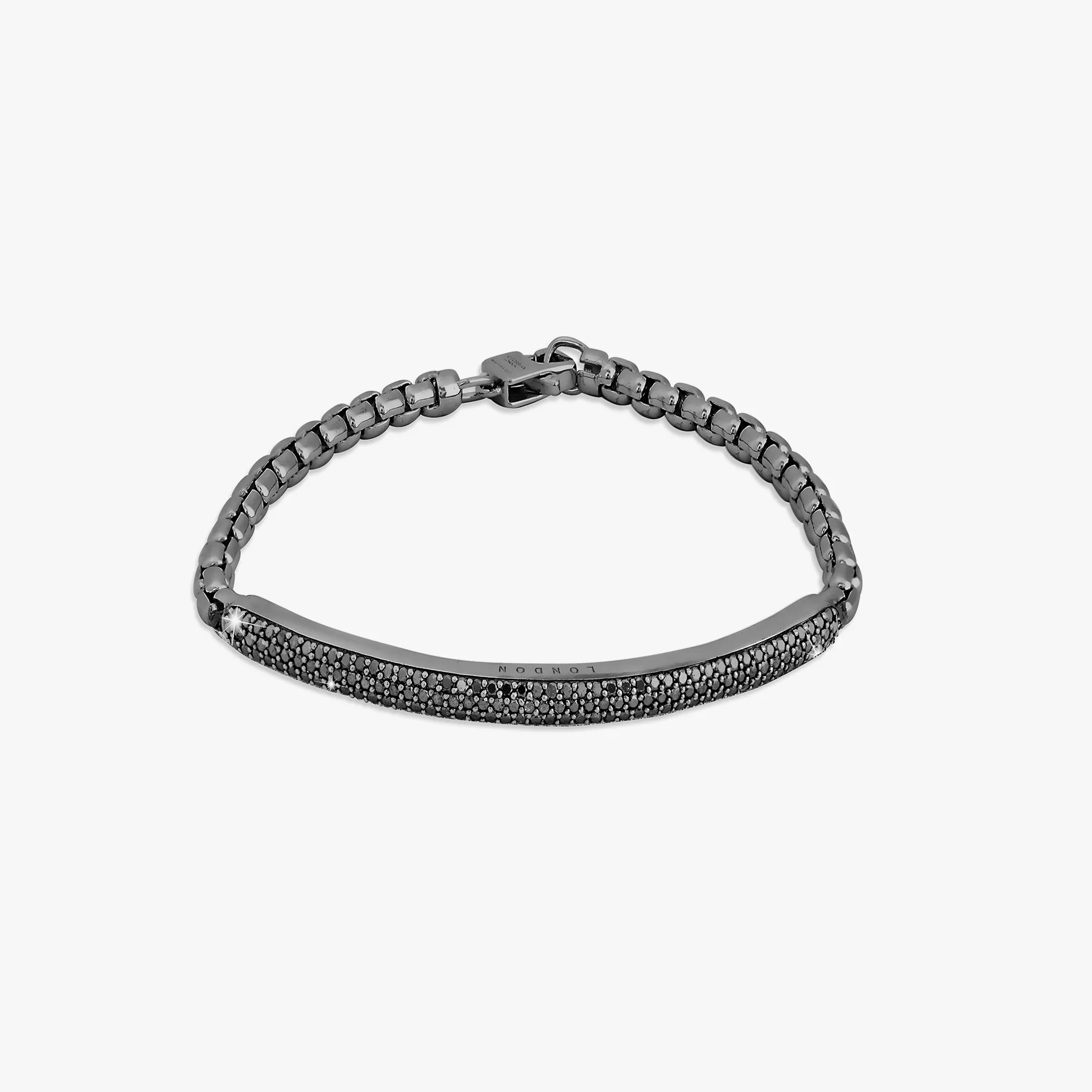 Black rhodium plated sterling silver Windsor bracelet with black diamonds sold by Tateossian