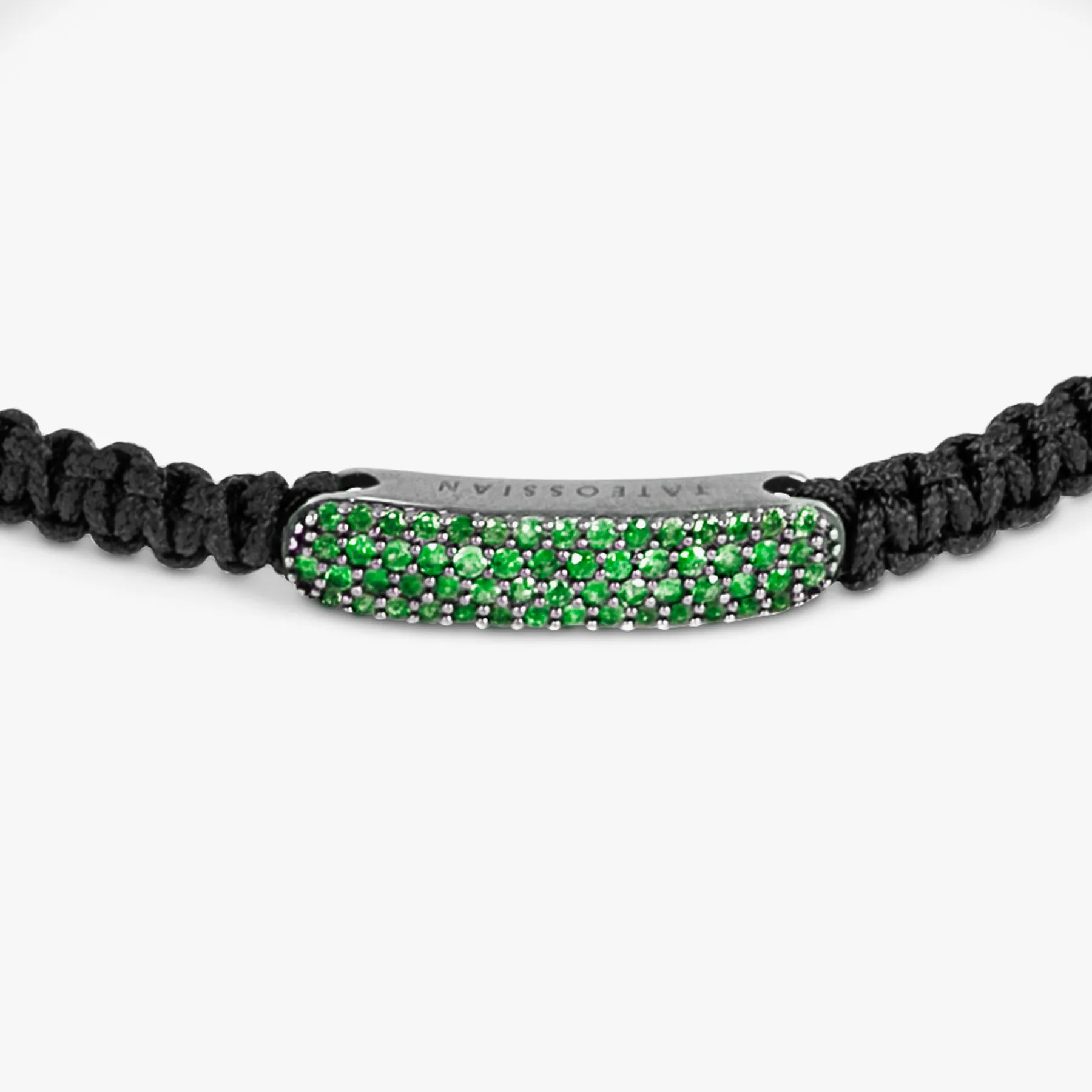 Baton Macrame Bracelet In Ruthenium Plated Silver with Green Emeralds sold by Tateossian product image thumbnail 4