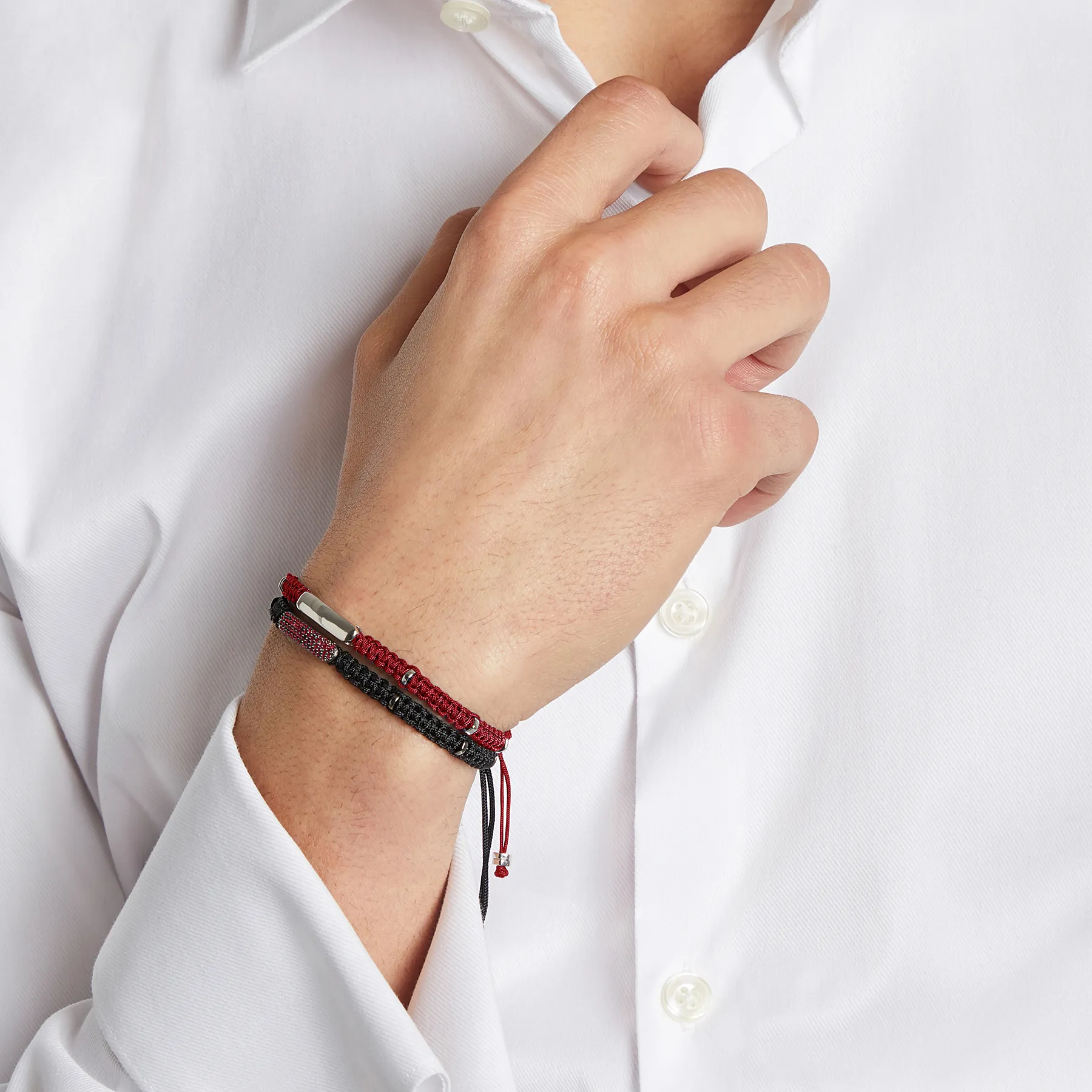 Baton Macrame Bracelet In Ruthenium Plated Silver with Ruby sold by Tateossian product image thumbnail 2