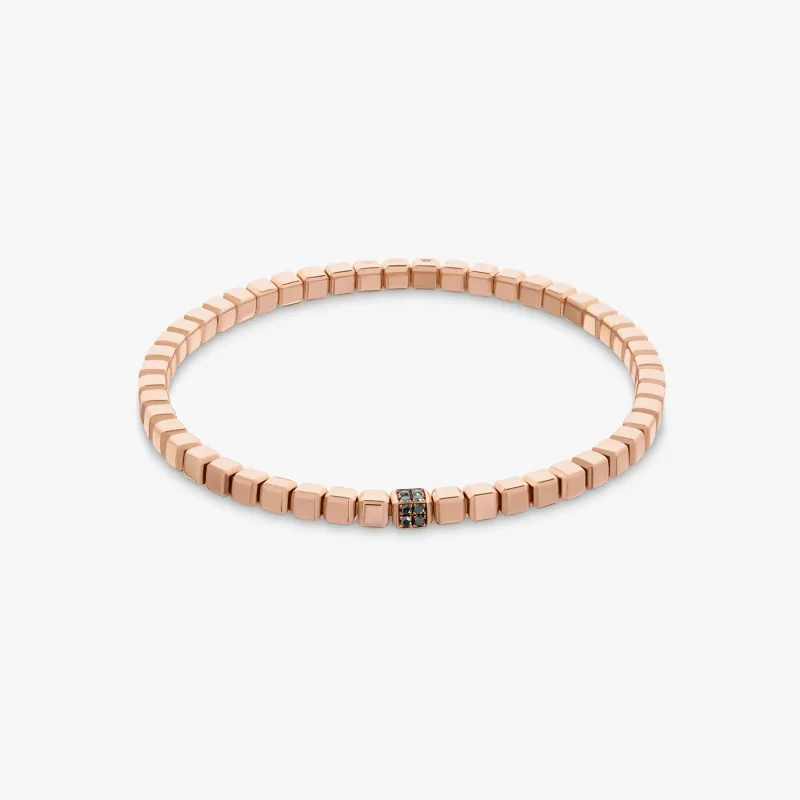 Quadro Cube bracelet with black diamonds and 18k rose gold sold by Tateossian