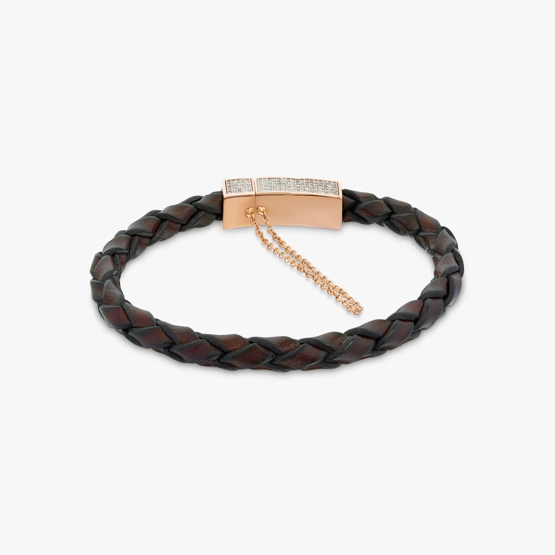 Click Scoubidou Micro Pave bracelet in brown leather with 18k rose gold and diamond sold by Tateossian product image thumbnail 3