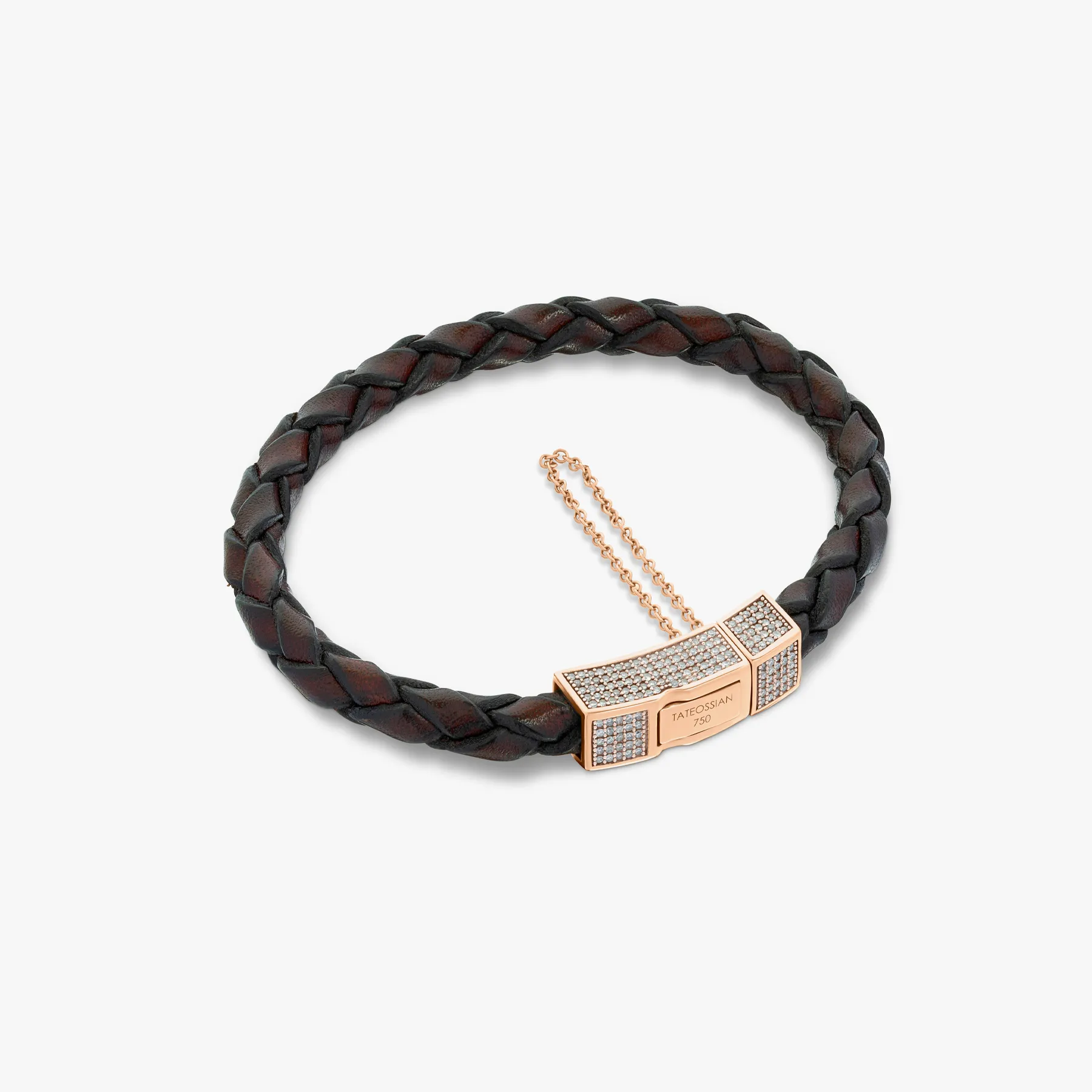 Click Scoubidou Micro Pave bracelet in brown leather with 18k rose gold and diamond sold by Tateossian product image thumbnail 2