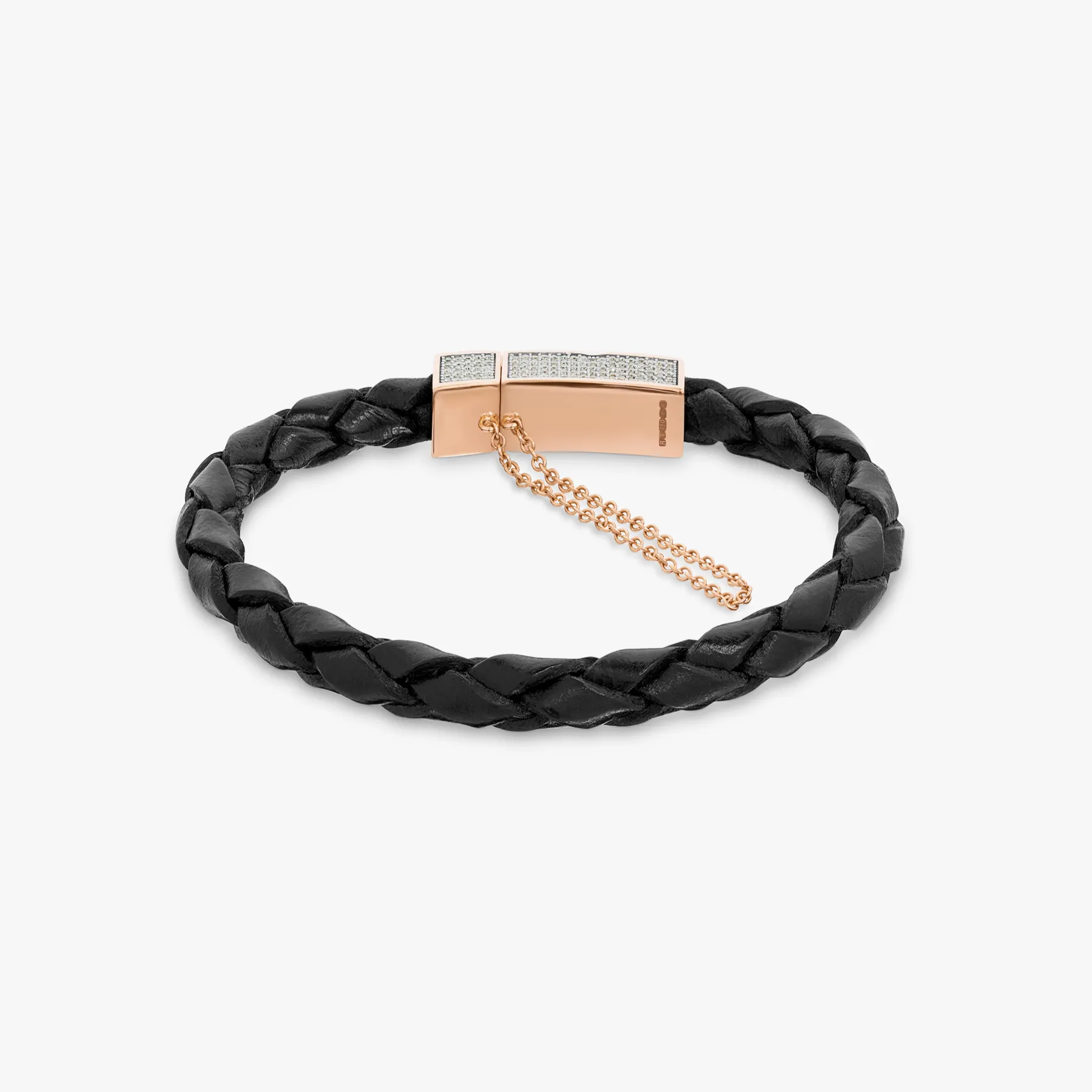 Click Scoubidou Micro Pave bracelet in black leather with 18k rose gold and diamond sold by Tateossian product image thumbnail 3