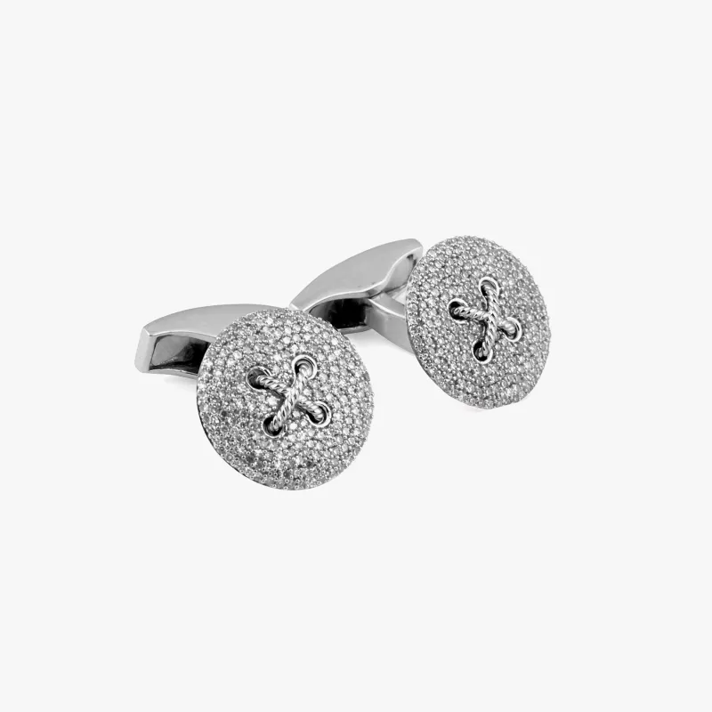 Micro Pave Button Cufflinks In Silver With White Diamonds sold by Tateossian