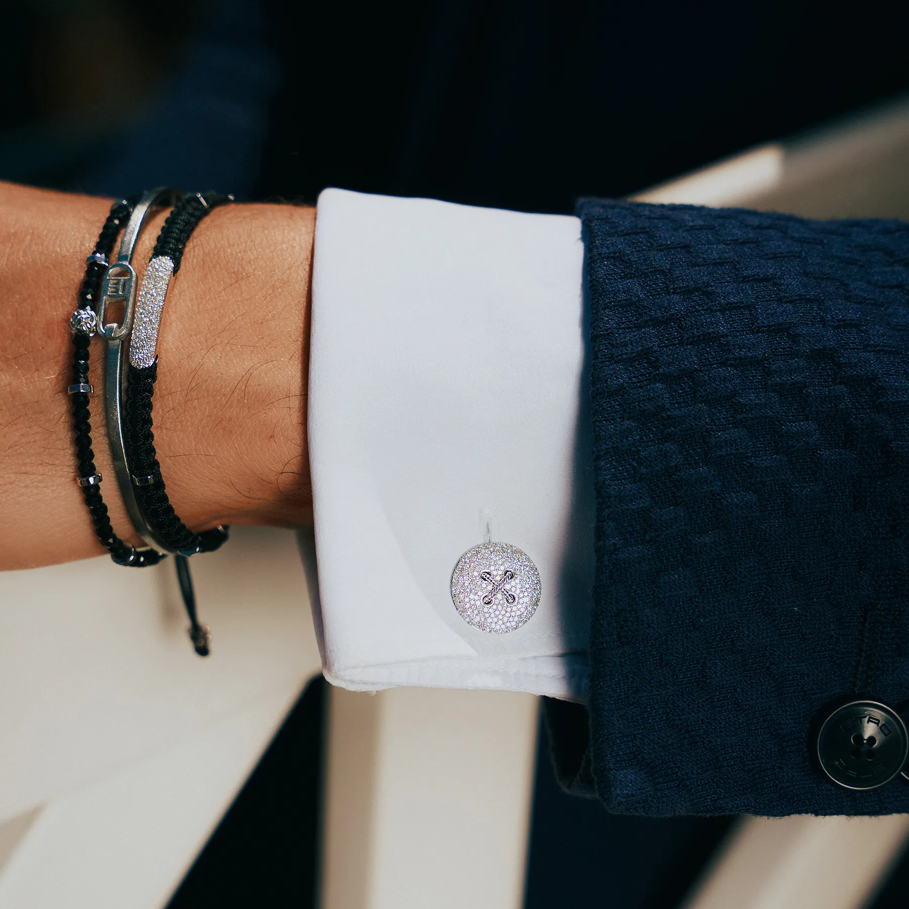 Micro Pave Button Cufflinks In Silver With White Diamonds sold by Tateossian product image thumbnail 2