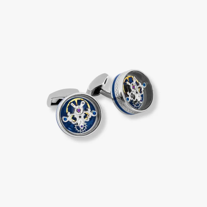 Skull Tourbillon Cufflinks In Blue With Palladium Plated sold by Tateossian