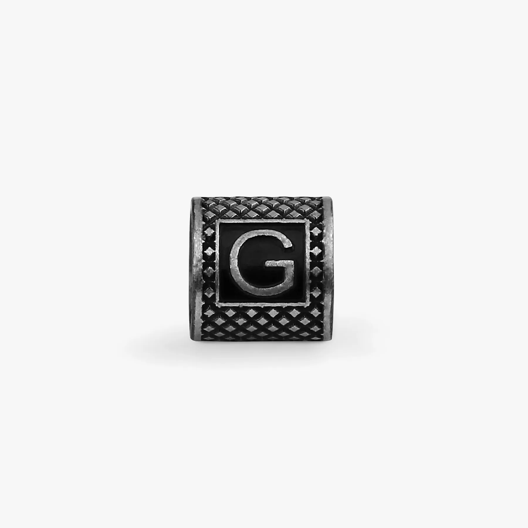 Lucky Me Initial G Charm In Black Rhodium Plated Silver sold by Tateossian