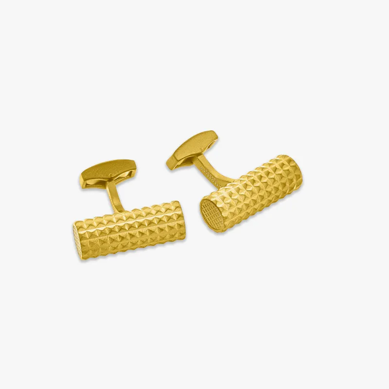 Diamond Giza cylinder cufflinks in yellow gold plated sold by Tateossian
