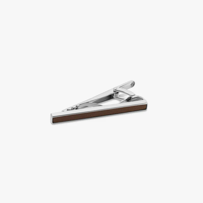 Mystical Animal Tie Clip in Palladium Plated with Brown Leather sold by Tateossian