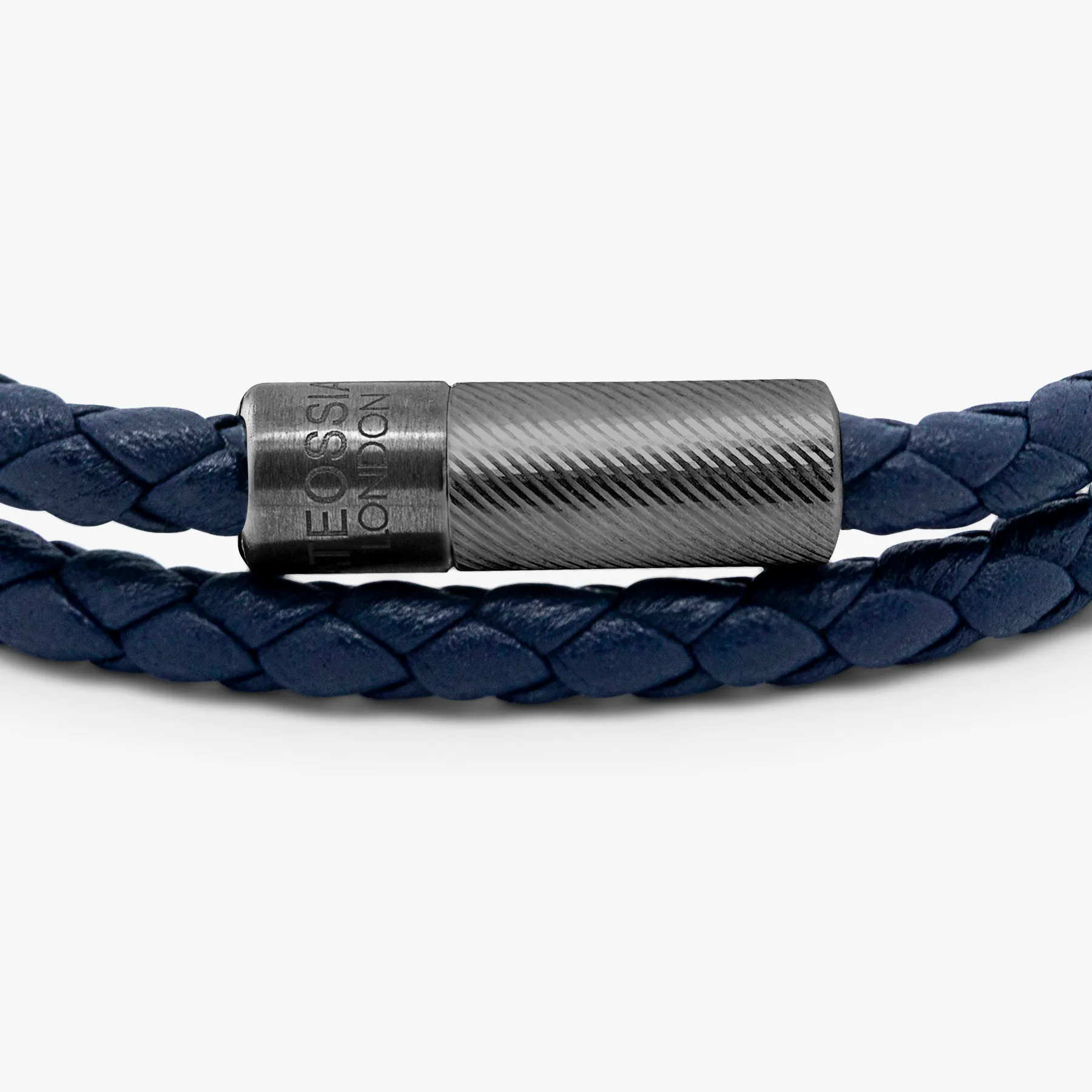 Pop Rigato Pelle Double Wrap Bracelet In Navy Leather With Black Ruthenium Silver sold by Tateossian product image thumbnail 2